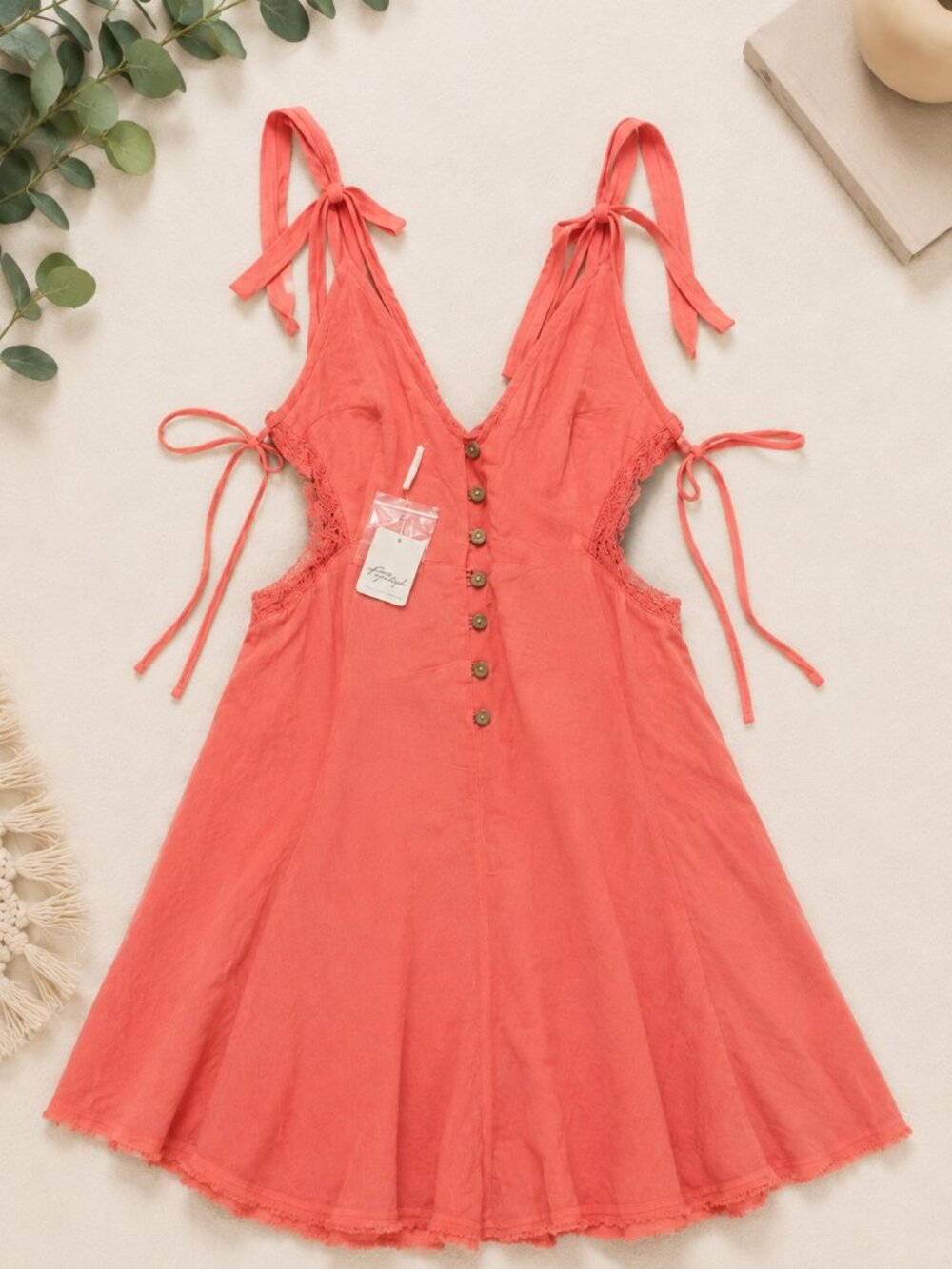Free People Coral Cutout Side Tie Mini Dress | NWT